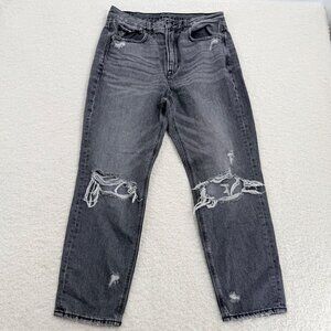 American Eagle Outfitters Womens High-Waisted Black Distressed Jeans Size 8 Shor
